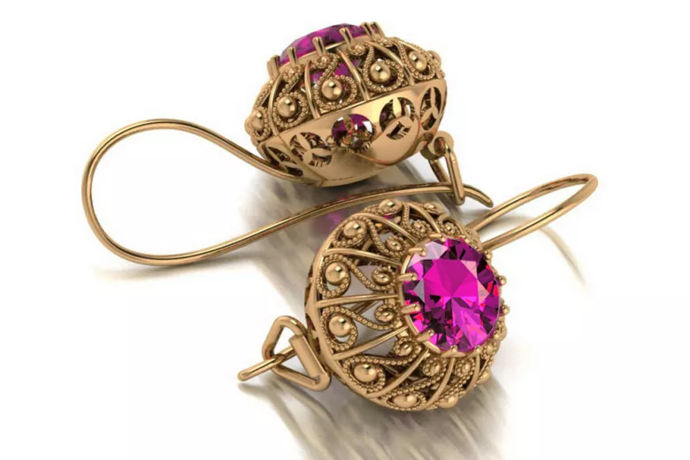 copy of Rusă sovietică a crescut roz 14k 585 cercei de aur vec002 alexandrit rubin smarald safir ...