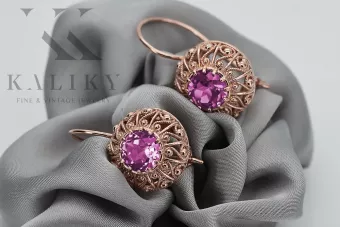 copy of Ruso soviético rosa rosa 14k 585 pendientes de oro vec002 alejandrita rubí esmeralda zafiro ...