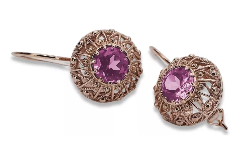 Vintage rose pink 14k 585 gold amethyst earrings vec002 Russian Soviet style