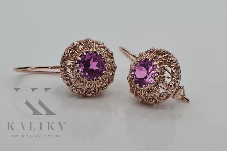 Vintage rose pink 14k 585 gold amethyst earrings vec002 Russian Soviet style