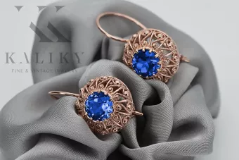 Vintage rose pink 14k 585 gold sapphire earrings vec002 Russian Soviet style