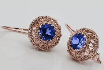 Vintage rose pink 14k 585 gold sapphire earrings vec002 Russian Soviet style