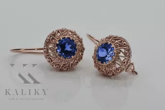 Vintage rose pink 14k 585 gold sapphire earrings vec002 Russian Soviet style
