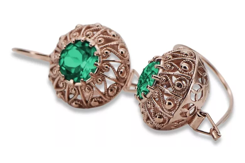 Vintage silver rose gold plated 925 Emerald earrings vec002rp Russian Soviet style