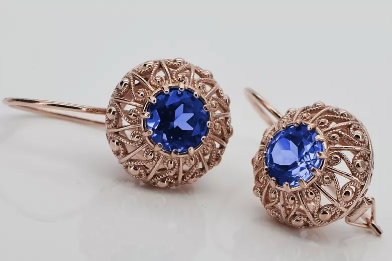 Vintage silver rose gold plated 925 Sapphire earrings vec002rp Russian Soviet style