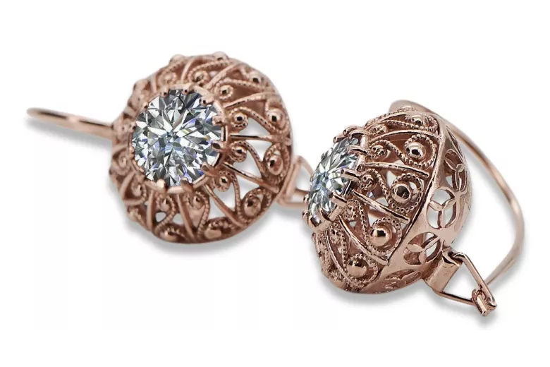 Vintage silver rose gold plated 925 Cubic Zircon earrings vec002rp Russian Soviet style