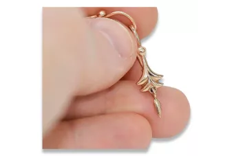 Rosa rusa rosa soviético 14k 585 oro URSS Pendientes de hoja vintage ven209