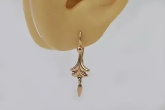 Vintage rose pink 14k 585 gold  Vintage leaf earrings ven209