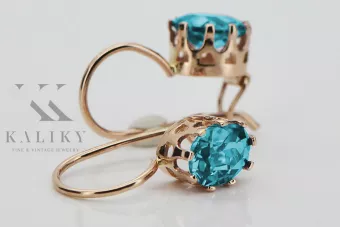Vintage rose pink 14k 585 gold aquamarine earrings vec196