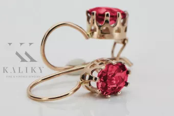 Vintage rose pink 14k 585 gold ruby earrings vec196
