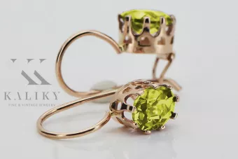 Ruso soviético rosa rosa 14k 585 pendientes de peridoto de oro vec196