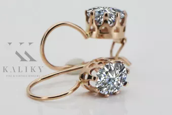 Ruso soviético rosa rosa 14k 585 oro circón pendientes vec196