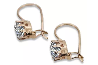 Ruso soviético rosa rosa 14k 585 oro circón pendientes vec196
