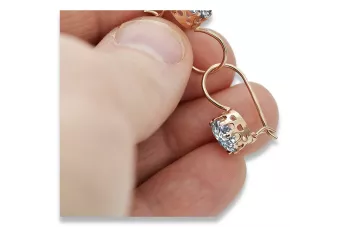 Ruso soviético rosa rosa 14k 585 oro circón pendientes vec196