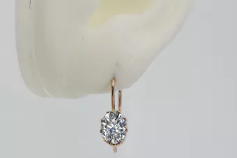 Ruso soviético rosa rosa 14k 585 oro circón pendientes vec196
