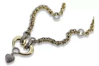 Cadena de oro amarillo blanco italiano de 14k, collar de corazón cfc015yw