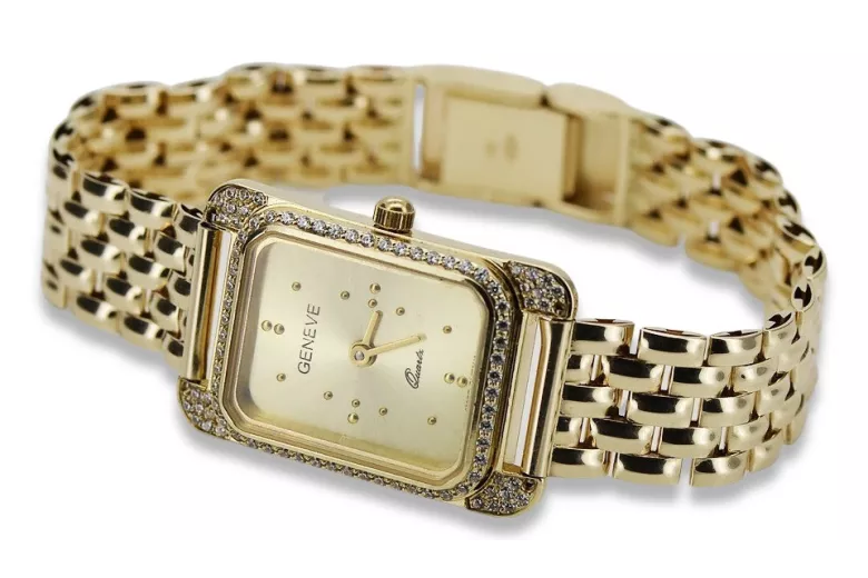 Złoty zegarek z bransoletą damską 14k włoski Geneve lw054ydg&lbw004y