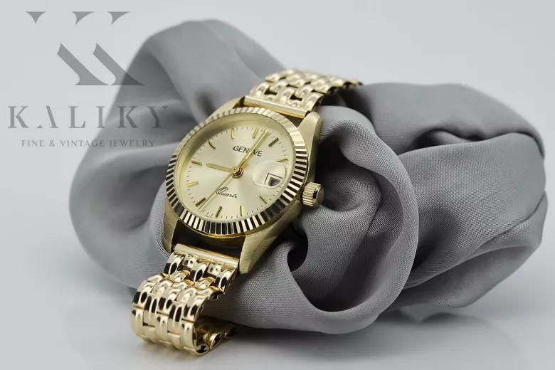 Złoty zegarek z bransoletą damską 14k włoski Geneve lw020ydy&lbw004y