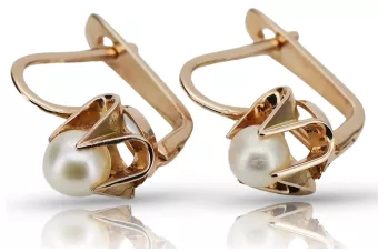 Sowjetische russische Ohrringe aus 14 Karat Roségold 585 Gold mit Perlen vepr002