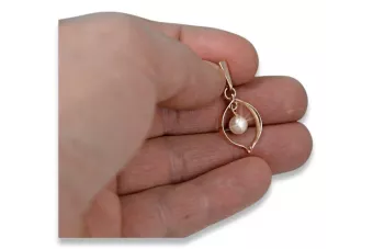 Руска съветска роза 14k 585 златна перлена висулка vppr002