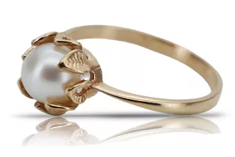 Soviet 14k 585 Zlatý Ruský Ring s Pink Gold s Pearl VRPR009