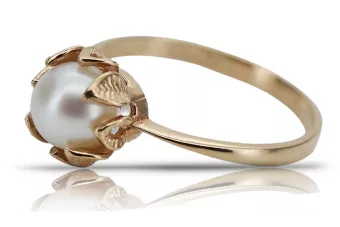 Inel cu perle din aur trandafir 14k 585 vrpr009 Stil rusesc sovietic Vintage