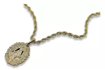 Gold 14k 585 Mother of God virgin Mary medallion pendant & chain Corda pm005y&cc019y2mm