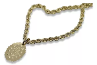Gold 14k 585 Mother of God virgin Mary medallion pendant & chain Corda pm005y&cc019y2mm