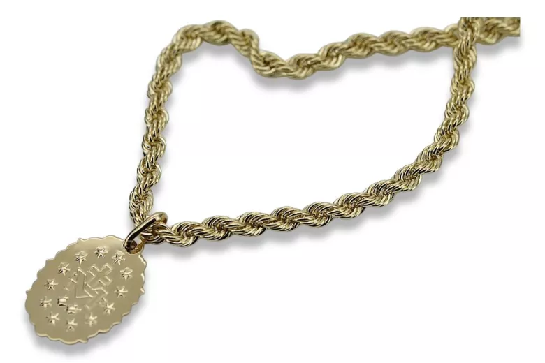 Золото 14к 585 Мати Божа Діва Марія медальйон підвіска & ланцюжок Корда pm005y&cc019y2mm