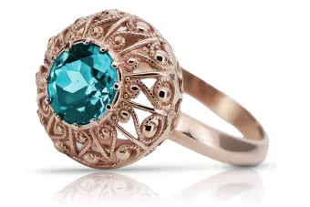 Russische sowjetische 925 Silber Rose vergoldet Aquamarin Ring vrc059rp Vintage