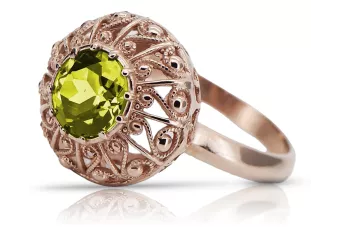 Rosyjski radziecki pierścionek z oliwinem ze srebra próby 925, platerowany różowym złotem vrc059rp Vintage