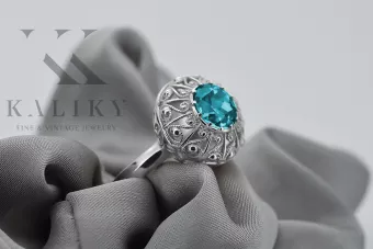 Ασημένιο δαχτυλίδι Ρωσικό 925 με Aquamarine vrc059s Vintage