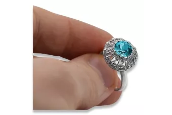 Ασημένιο δαχτυλίδι Ρωσικό 925 με Aquamarine vrc059s Vintage