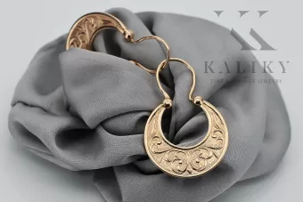 Vintage rose pink 14k 585 gold  Vintage leaf earrings ven050