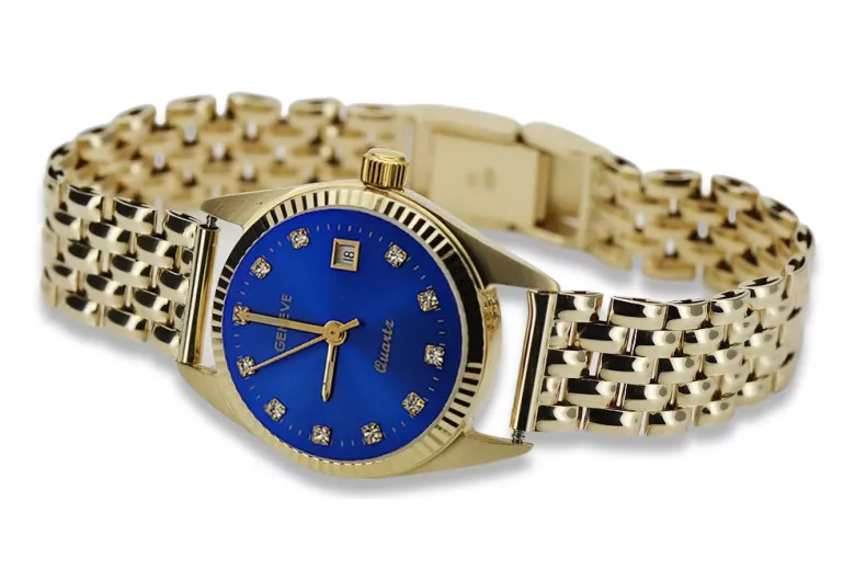 Złoty zegarek z bransoletą damską 14k Geneve lw020ydbl&lbw004y