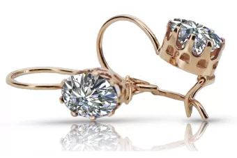 Ruso soviético rosa rosa 14k 585 oro circón pendientes vec196
