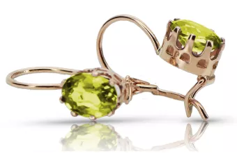 Ruso soviético rosa rosa 14k 585 pendientes de peridoto de oro vec196