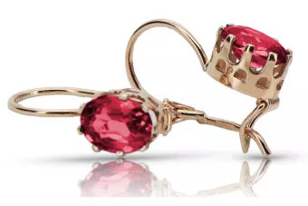 Vintage rose pink 14k 585 gold ruby earrings vec196