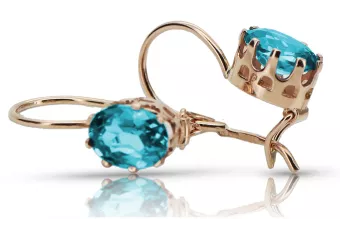 Vintage rose pink 14k 585 gold aquamarine earrings vec196