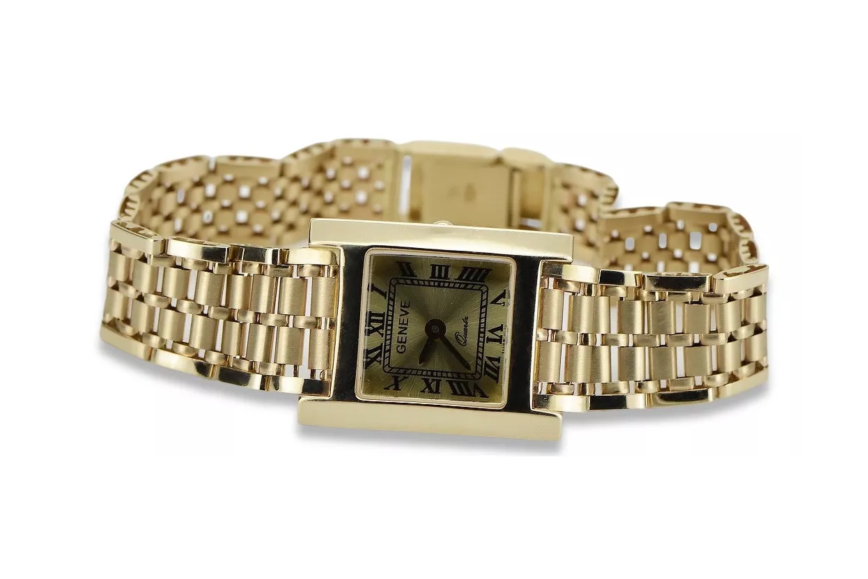 Złoty zegarek damski z bransoletą 14k Geneve lw036ydgb&lbw002y