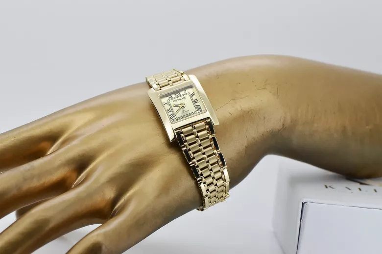 Złoty zegarek damski z bransoletą 14k Geneve lw036ydgb&lbw002y