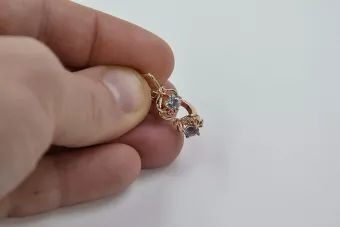 Ruská sovietska ruža ružová 14k 585 Gold Vintage náušnice Vec099 Alexandrite Rubin Emaragd Sapphire
