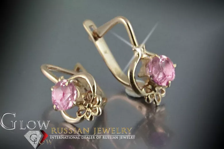 Vintage rose pink 14k 585 gold Vintage earrings vec099 alexandrite ruby emerald sapphire