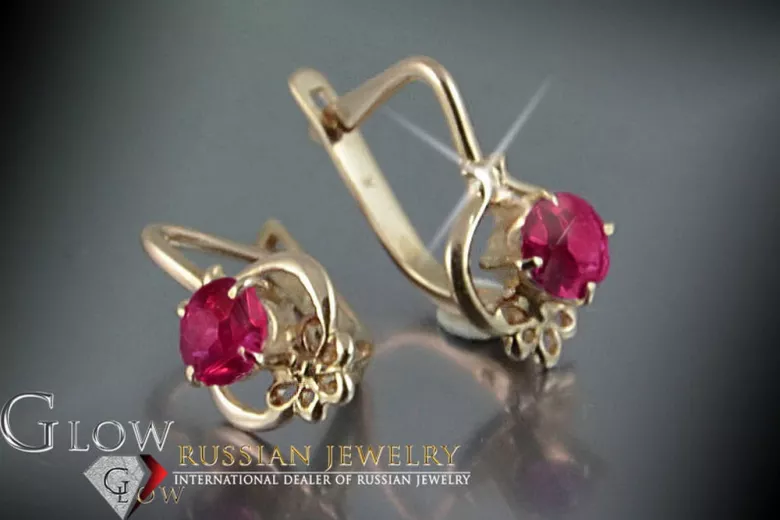 Vintage rose pink 14k 585 gold Vintage earrings vec099 alexandrite ruby emerald sapphire