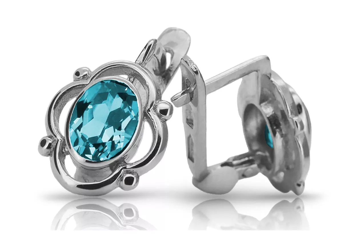 Vintage 925 Silver aquamarine earrings vec033s Russian Soviet style
