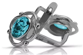 Vintage 925 Silver aquamarine earrings vec033s Russian Soviet style
