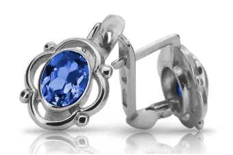 Vintage 925 Silver sapphire earrings vec033s Russian Soviet style