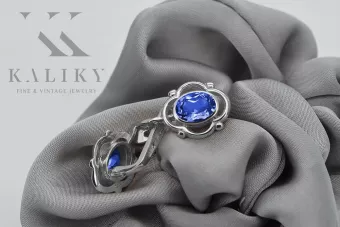 Vintage 925 Silver sapphire earrings vec033s Russian Soviet style