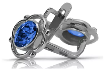 Vintage 925 Silver sapphire earrings vec033s Russian Soviet style