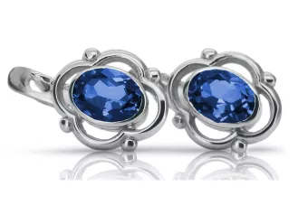 Vintage 925 Silver sapphire earrings vec033s Russian Soviet style